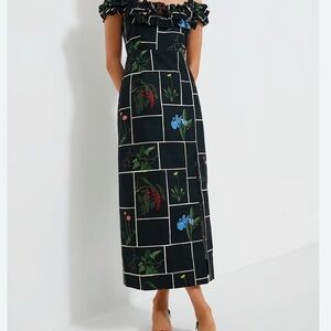 Tuckernuck Green and White Off-the-Shoulder Maxi Sundress